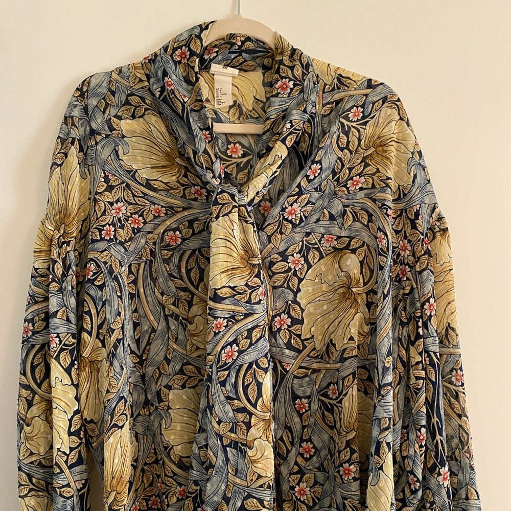 H&M William Morris Tie Neck Blouse